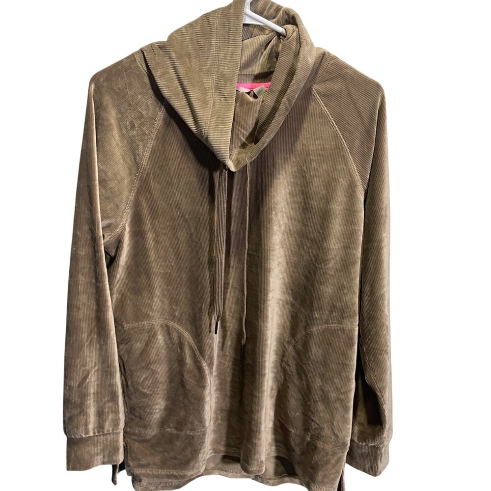 Isaac Mizrahi Live Womens Pullover Hoodie Tan Corduroy S‎